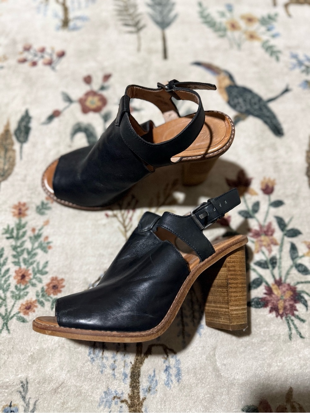 Madewell Classic Black Leather Open-Toe Block Heel Sandals 7.5